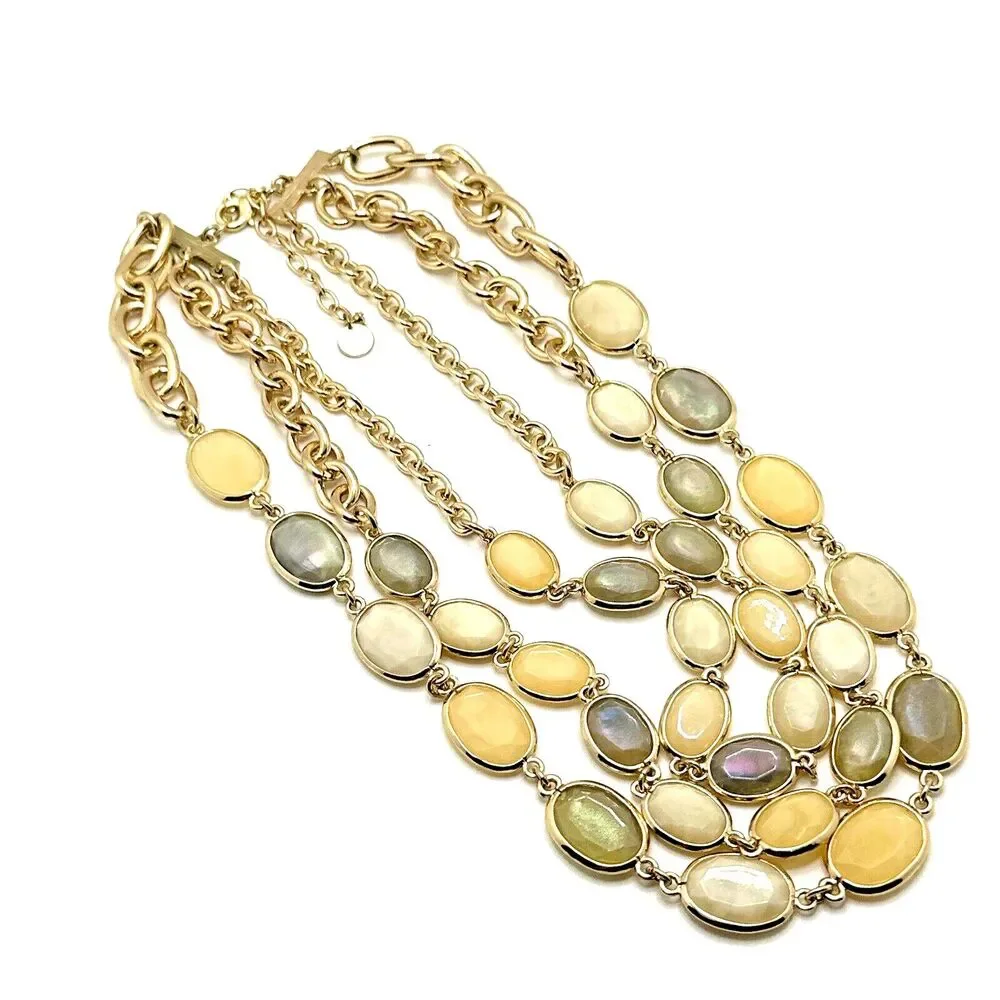 TALBOTS Multi Strand Statement Necklace Cream Beige Yellow Gold Tone 17-20